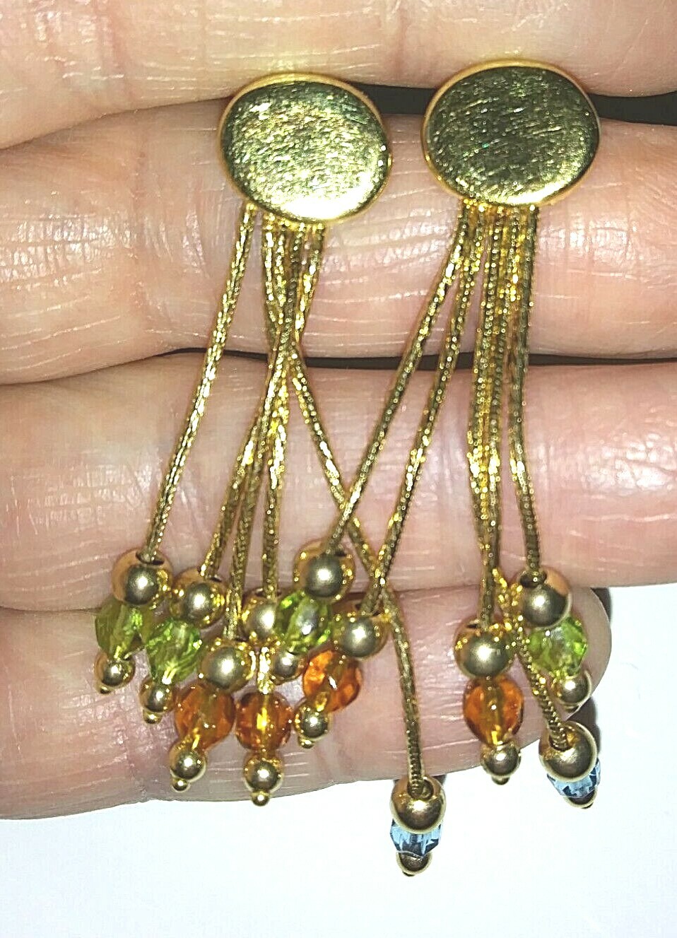 14k solid yellow Gold Gemstone dangle Earrings 10… - image 1