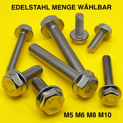 SECHSKANTSCHRAUBEN FLANSCH BUND SCHRAUBEN EDELSTAHL VA A2 DIN 6921 M5 M6 M8 M10