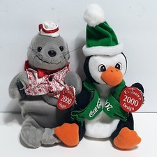 Set of 2 Coca Cola Collectible Penguin Seal 2000 Plush Bean Bag Stuffed Animal