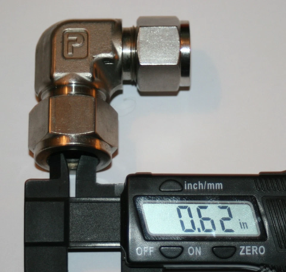 5/8" Tube x 1/2" Tube 316ss Elbow Adapter Fitting Parker 10-8 ELZ-316 - Image 3 of 4