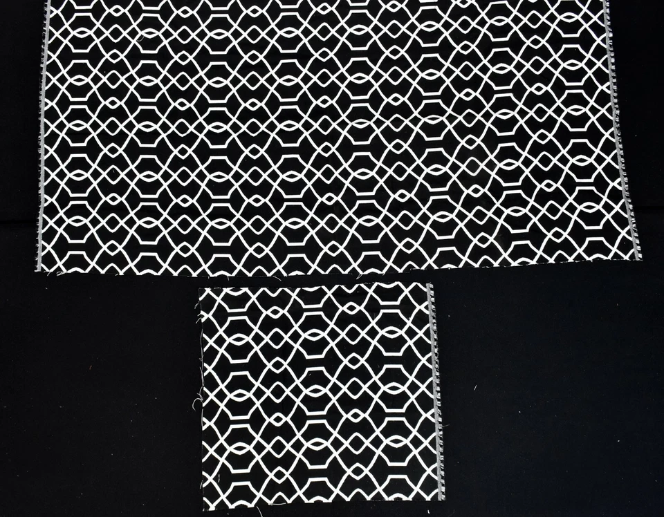 Vintage Black White Geometric Upholstery Fabric Remnant 56" x 30" + 19" x 21" - Image 2 of 4
