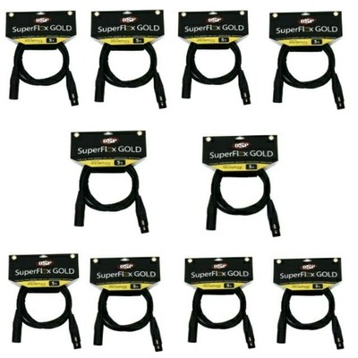 (10) SuperFlex Gold 5' ft XLR Microphone Mic Cables - Gold Contacts