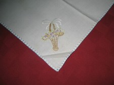 Vintage Hand Embroidered Table Topper / Tablecloth / Flower Basket Blanket Hem