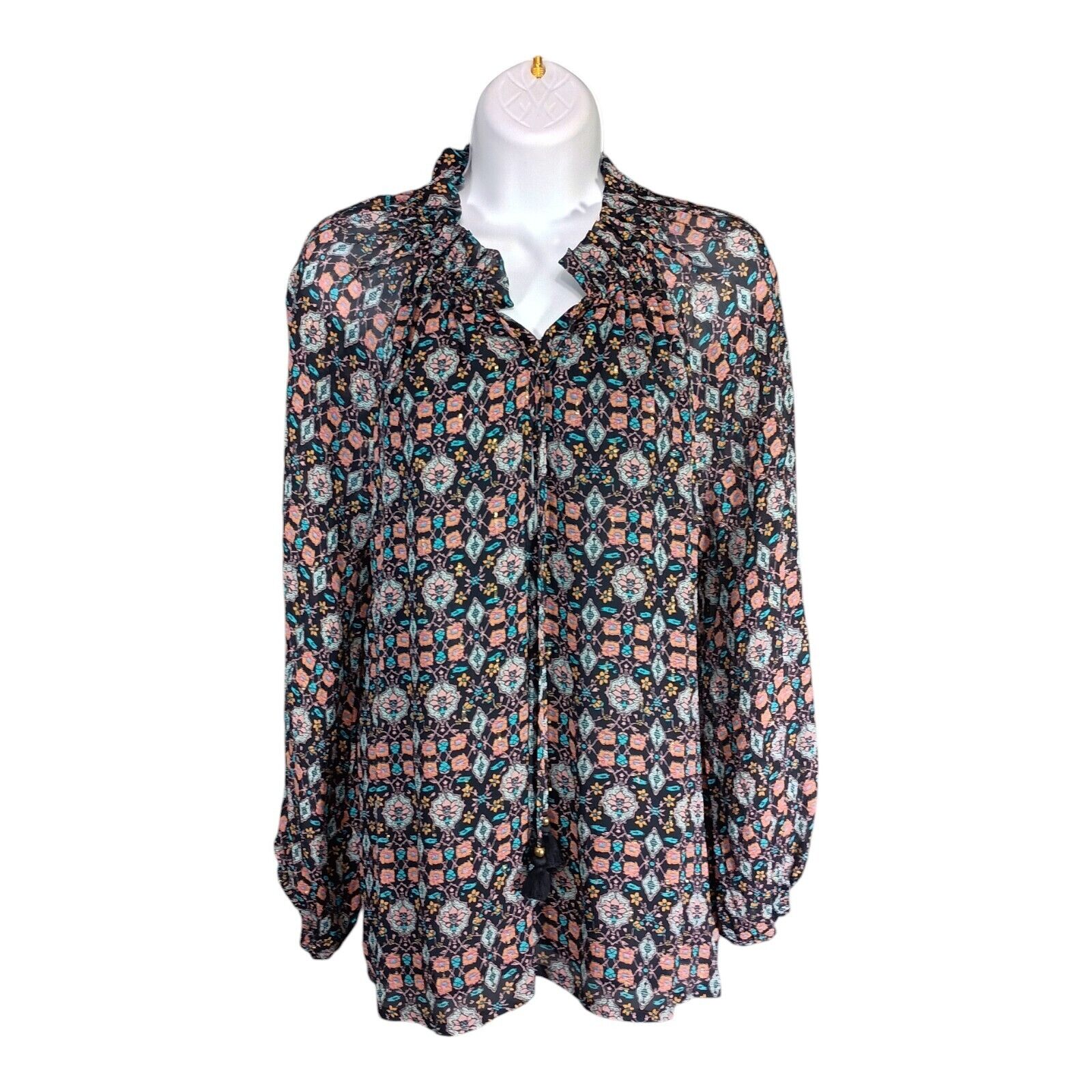 Figue Blouse S Womens Multicolor Basic Lined Tie … - image 1