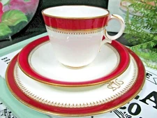 ANTIQUE Mintons and wedgwood tea cup and saucer trio red band gold gilt teacup 