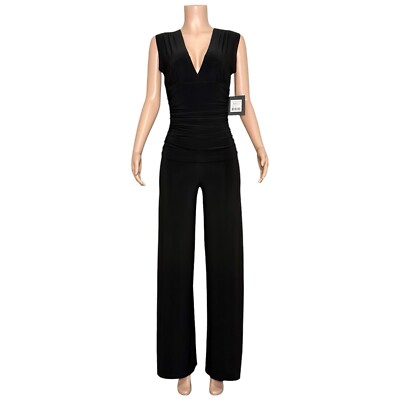 NWT NORMA KAMALI Sleeveless V-Neck Shirred Waist Jumpsuit, Black, Small