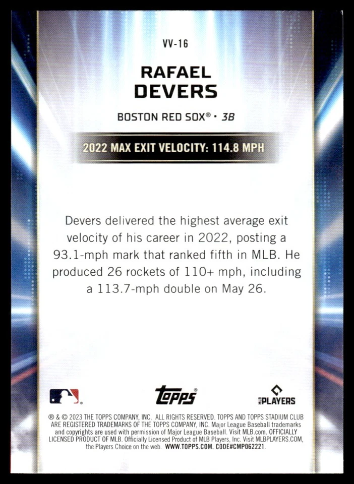 Rafael Devers 2023 Stadium Club Virtuosos of Velocity Card #VV-16 Boston Red Sox - Image 2 of 2