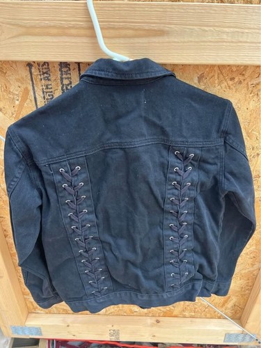 PacSun Damen Jeans-Cropped-Jacke anthrazit gestreift Knopfleiste Größe XS/S - Bild 2 von 5