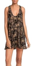Free People Black Cream Tan Floral Velvet Sleeveless Dress Medium