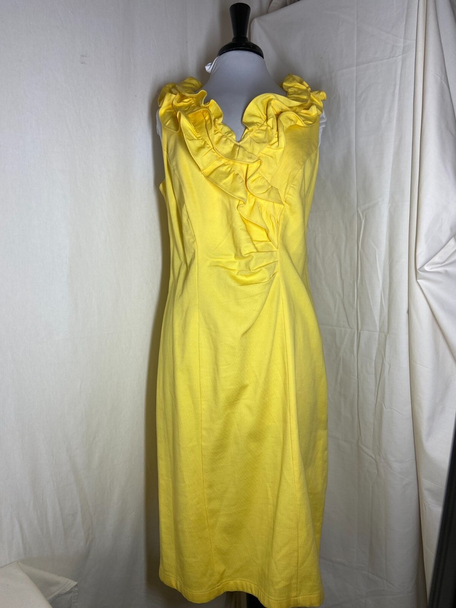 Yellow Ashley Stewart Ruffle Neckline Dress w/ Side Zipper- Women's 12W
