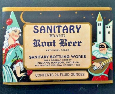 Vintage Sanitary Brand Root Beer 24oz Soda Bottle Label, Indiana Harbor, Indiana
