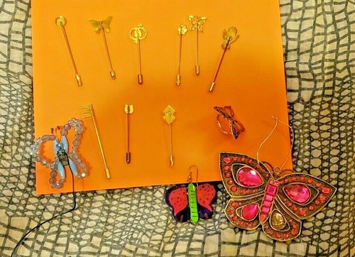 Fun Vintage Mix! STICK PINS & BUTTERFLIES Lot: Apple, "E", Angel, Flower, + More - Picture 11 of 11