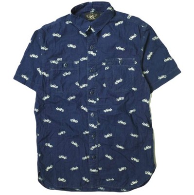 Rrl Double Rl Short Sleeve Farrell Shirts Indigo Track Print Work 