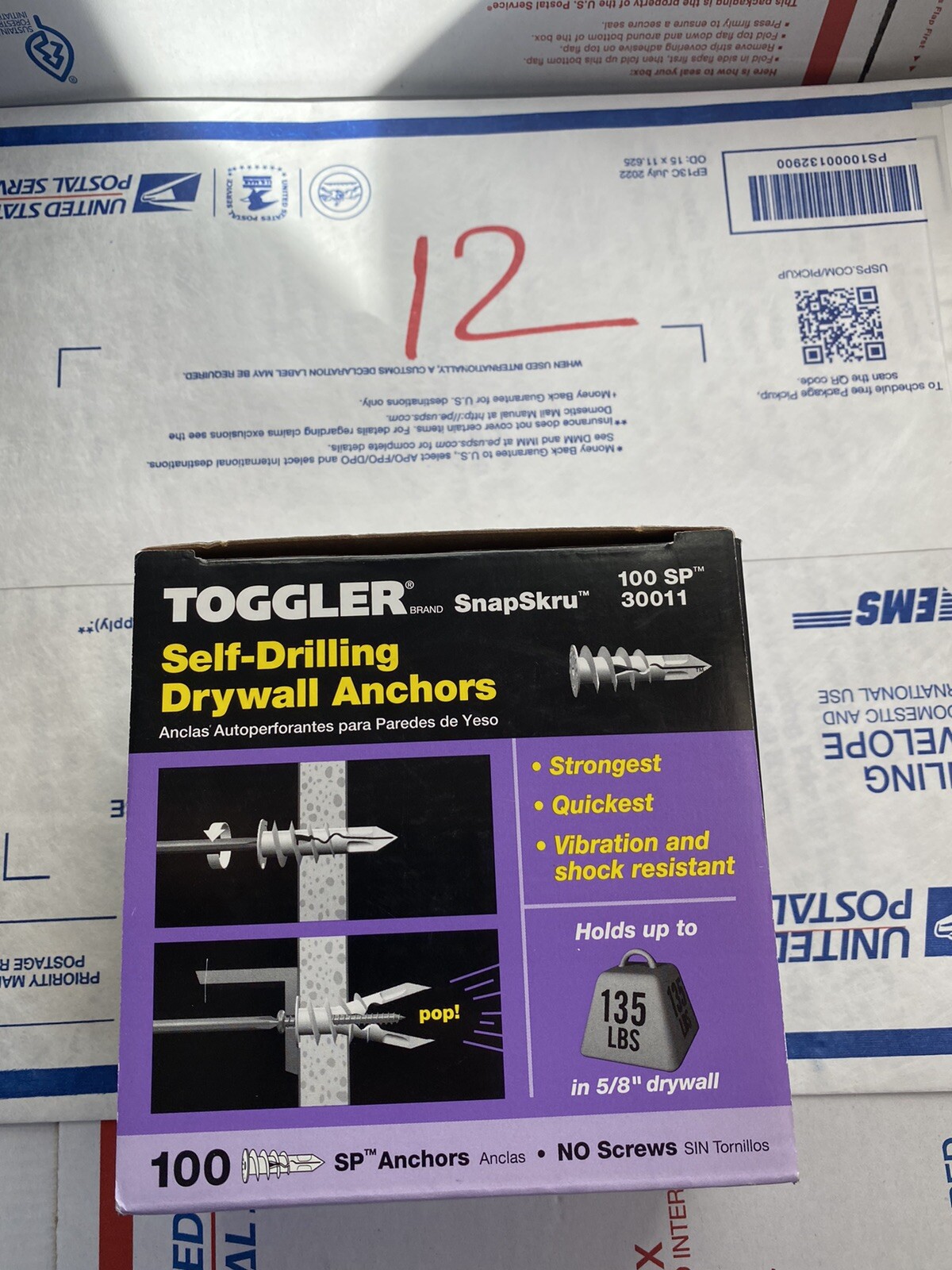 Toggler 30011 1 5/8" SnapSkru SelfDrilling Drywall Anchors, 100 ct