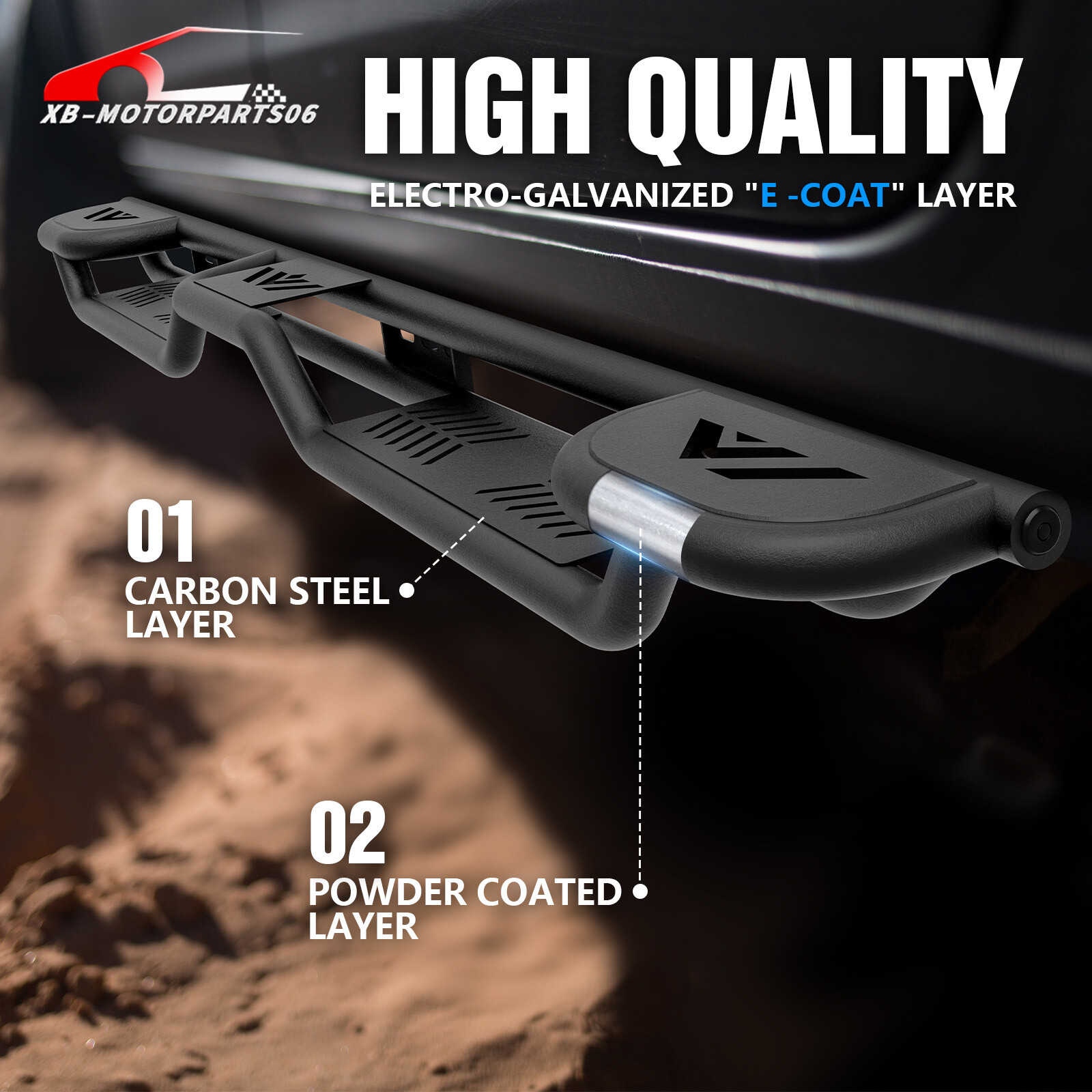 Three Raised Steps Running Boards For 2005-2025 Nissan Frontier Crew Cab Bolt-on