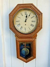 1900 Sessions Oak Cased Long Drop Regulator Clock-Fancy American