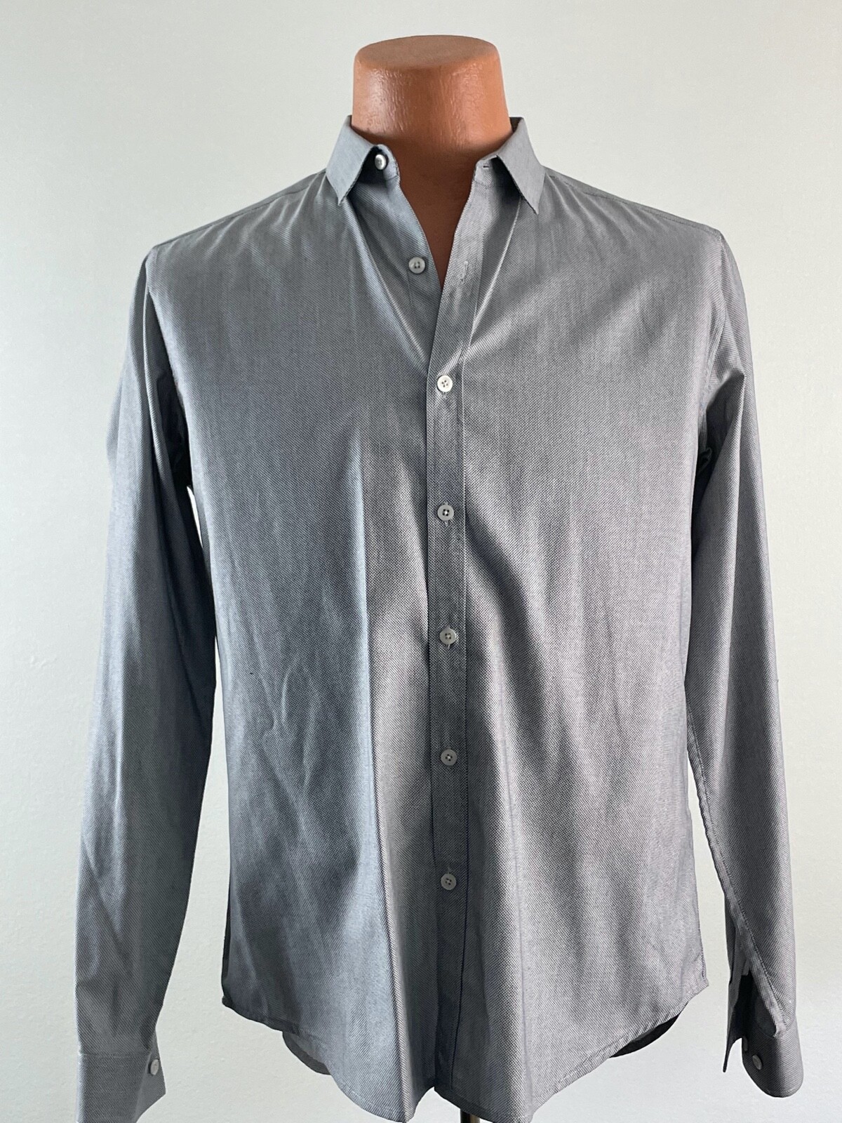 THEORY Gray Woven Pique Men's Dress Shirt * MEDIUM Gem