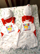 Vintage Mayfair Bib Overall Rompers w/Hats 18 Months Lot of 2 New Kids Magazine