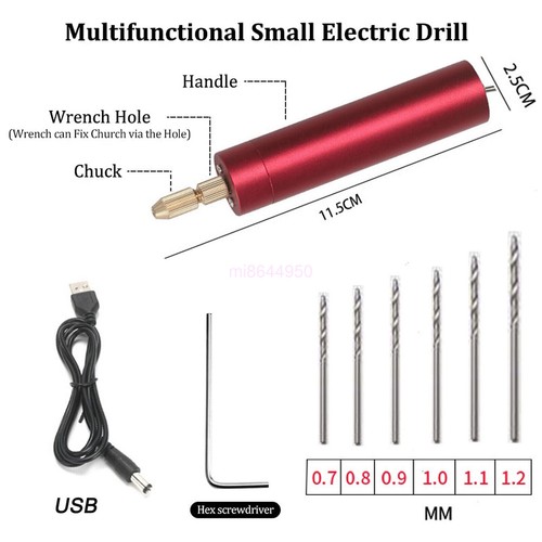 DIY Micro Mini Electric Aluminum Hand Drill USB Powered Engraving Jewelry Craft - Picture 15 of 17