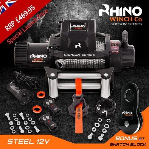 Rhino Winch Electric Recovery, 12v 13500lb Carbon USED UNIT MISSING