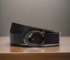 💠NEW Coach Signature 38mm Belt Cut-To-Size Reverse ✨C✨Buckle Black/Ox Blood