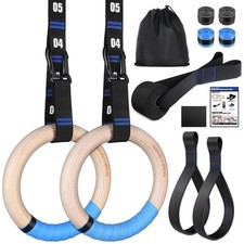 Gymnastic Rings Wooden Gym Rings 1.25'' Exercise Rings with Quick Adjust Numb...