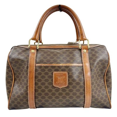 CELINE Handbag Boston Bag Logo Leather Brown Unisex women's USED FROM JAPAN