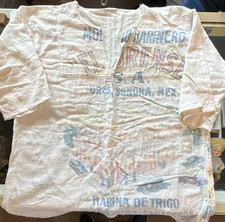 Men's Vintage Casual Shirt White Multi-Color Mexican Print 3/4 Sleeve