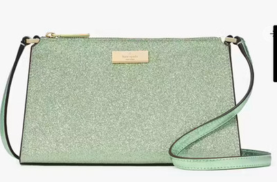 NWT * KATE SPADE * KENZIE GLITTER MINI CROSSBODY BAG * LT. GREEN *  9'' X 5'' X 2''
