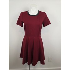 Madewell Burgundy Fit and Flare Dress Black Leather Trim Size Medium