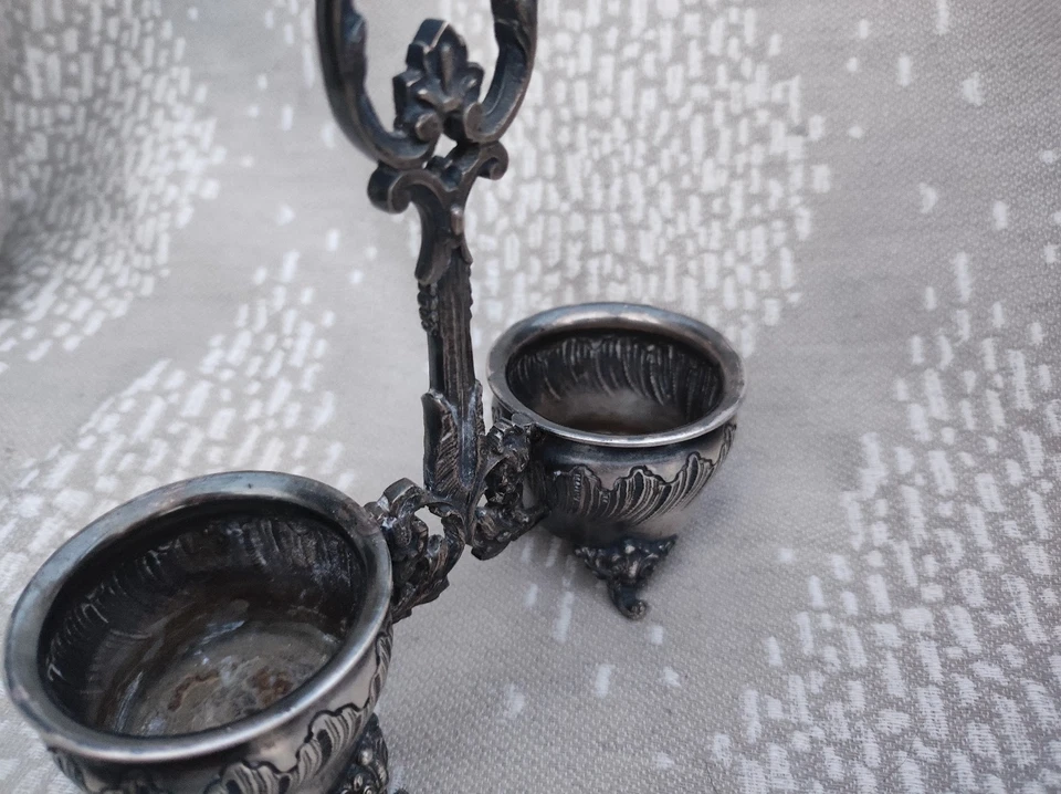 Ancien serviteur saleron salière poivrier argenté / argent sans poinçon début XX - Photo 2/4