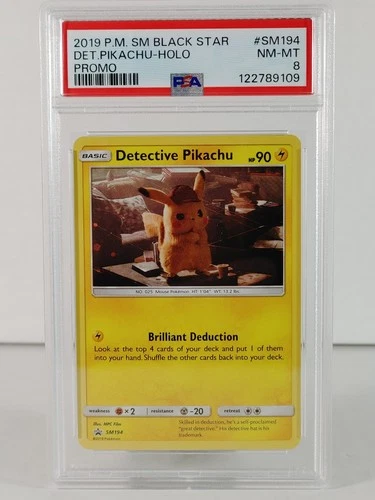 Detective Pikachu - Cosmo Holo - SM Black Star Promo - Pokemon #SM194 - PSA 8
