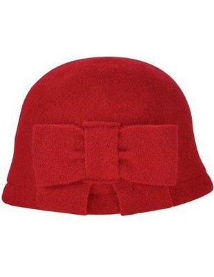 Dahlia Women's Vintage Large Bow Wool Cloche Bucket Hat - Red