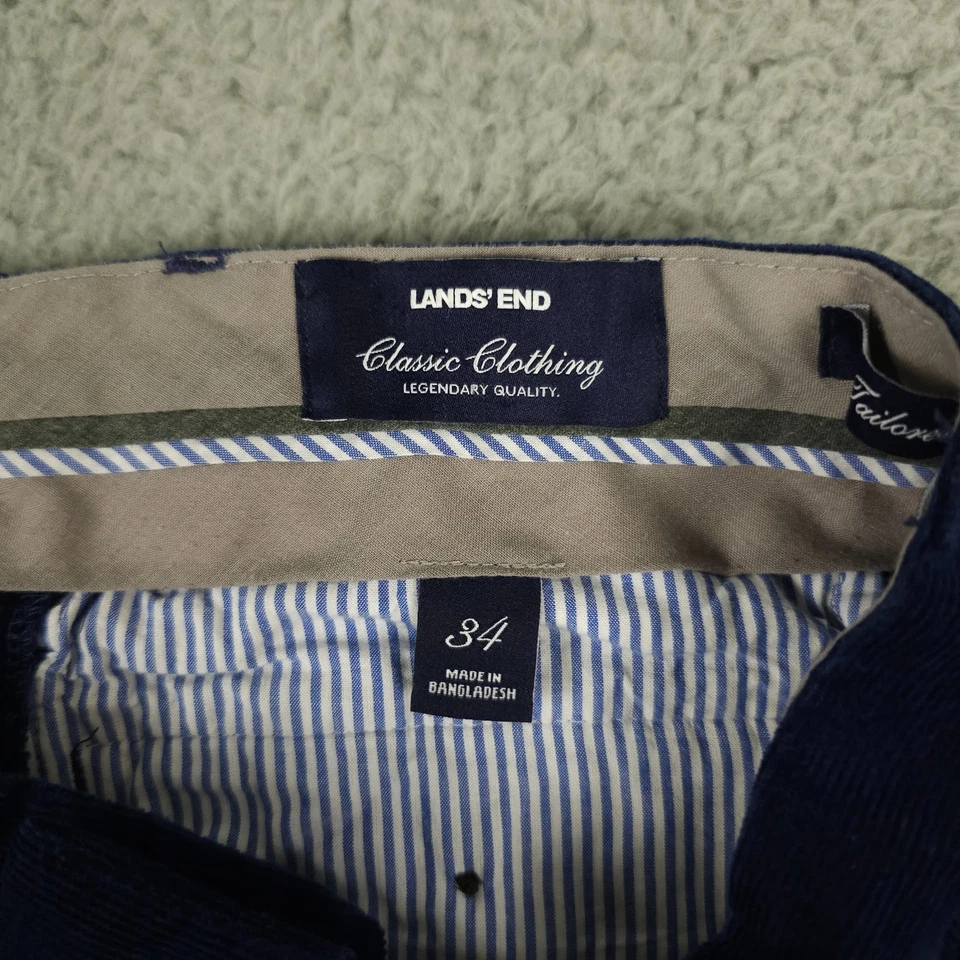 Lands End Pants Mens 34x29 Blue Whale Cord Tailored Fit Chino Cotton Stretch - Image 3 of 4
