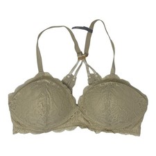 Aerie Beige Real Power Wireless Push-Up Plunge Racerback Lace Bra Size 36D NEW