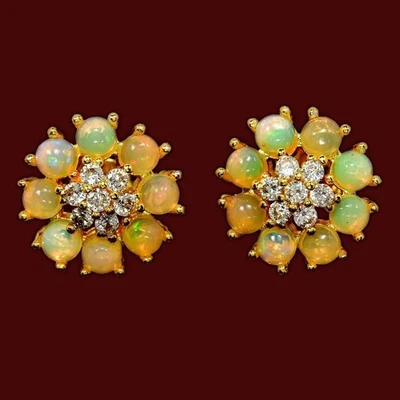 🔥🔥🔥Prächtige REGENBOGEN FEUEROPAL Blumen-Ohrstecker aus Silber & Gold–UNIKATE - Bild 1 von 4