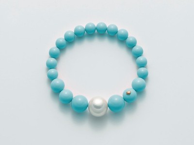 Miluna Damen Elastisches Armband aus Paste Türkis und Perle PBR2565