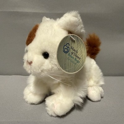 March of Dimes Cat Plush Mimi Realistic White and Brown Spots with Hang Tag 6 In