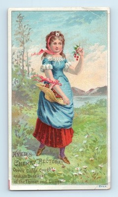 Victorian Ayer's Cherry Pectoral Trade Card Young Woman Berries Lowell MA