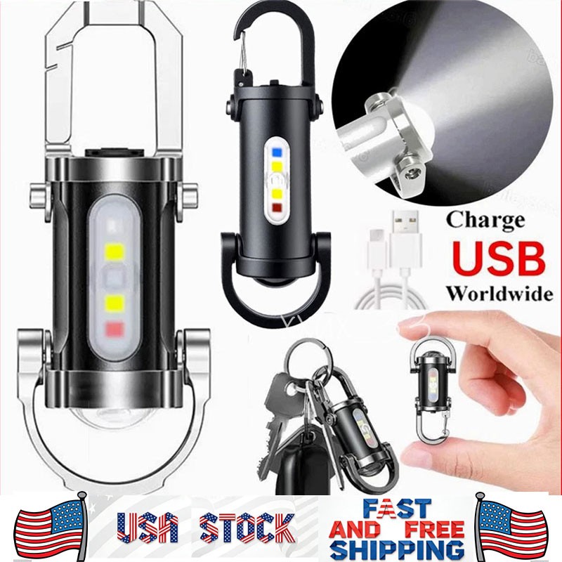 1200LM Mini Key Ring Flashlight, Super Bright Waterproof Recharge