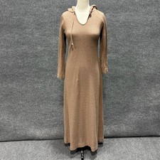 Rae Dolls Dress Womens XS Brown Hooded V Neck Knit Maxi Sweater Long Sleeve 70s