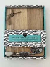 MODERN EXPRESSIONS Wood Cheese Board Metal Spreader Gift Box Set Vintage NEW