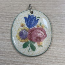 Vintage Porzellan-Anhänger Mit Blumenmotiv von Rosenthal handbemalt F. Halskette