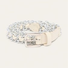 Women s Ivory Silver Tone Adjustable Chain Belt w/ Buckle Accent