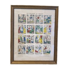 Stampa vintage Imageries d'Epinal broadsheet di Les Reformed Du Menage incorniciata.