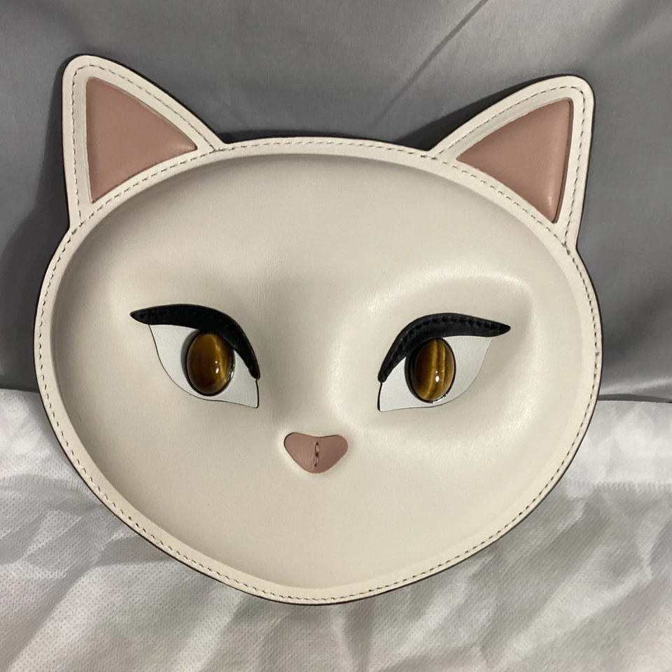 Bandolera Kate Spade X “CATS” Blanca Cuero Italiano Liso Gatito Gato Ojo de Tigre Foto 4 de 4