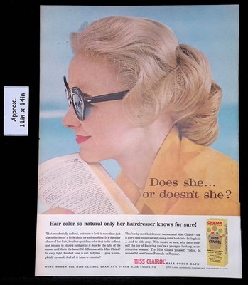 1957 MISS CLAIROL HAIR COLOR BATH Does She..Or Doesn't She? Print Ad 51314