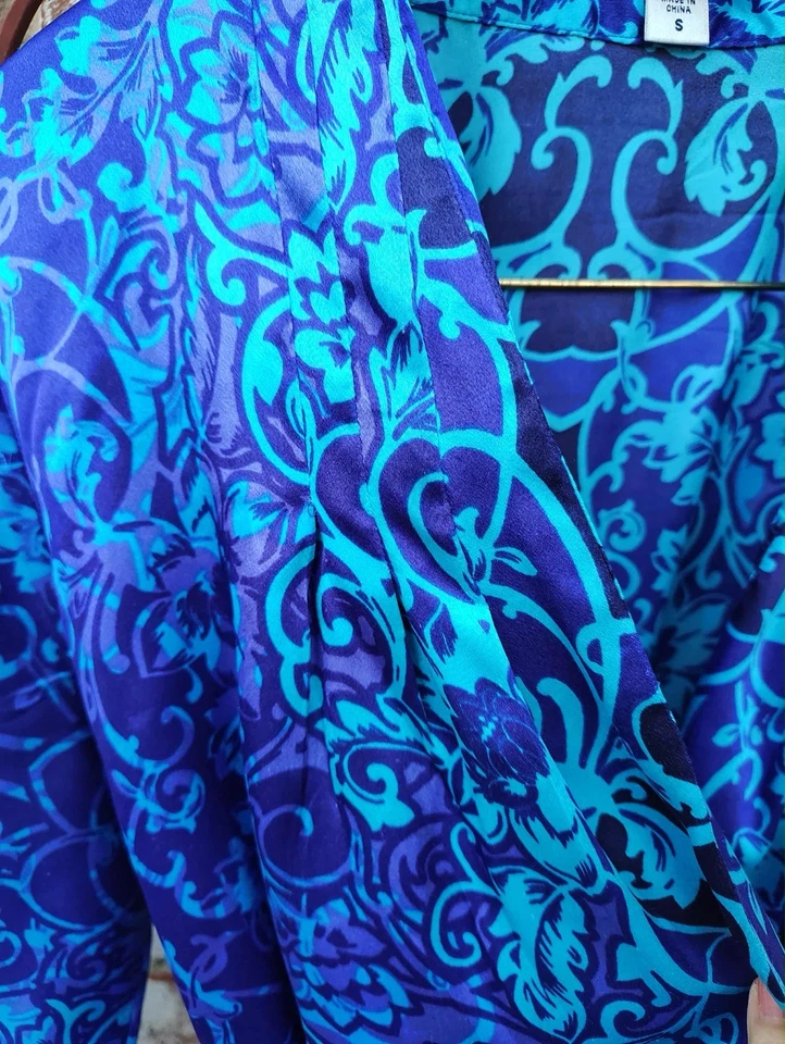 Oscar De La Renta 缎面花卉长带 2 个口袋长袍 S 码 — 第 4/4 张图片