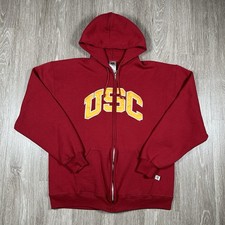 USC Trojans Russell Y2K Hoodie, Men's, Large, Red, Embroidered, Full Zip