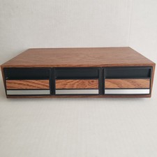 Vintage 36 Cassette Tape 3 Drawer Faux Wood Grain Storage Holder Case 10x15x3.5"